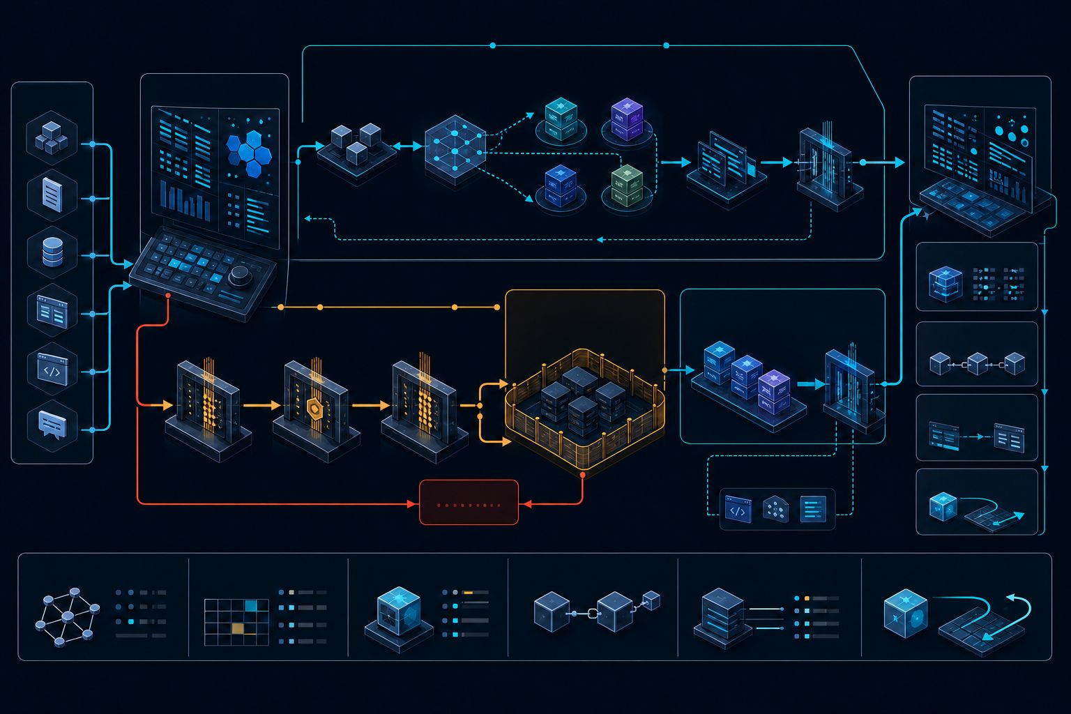 An ordinary commercial delivery lane and a separate contract-controlled lane routing restricted work into a protected enclosure while eligible international artifacts cross a buyer-controlled evidence bridge with an urgent incident bypass